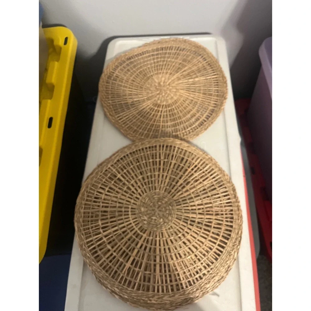 Set of 5 Round Woven Seagrass Placemats Natural Tan Boho Coastal Dining‎ 15 inch